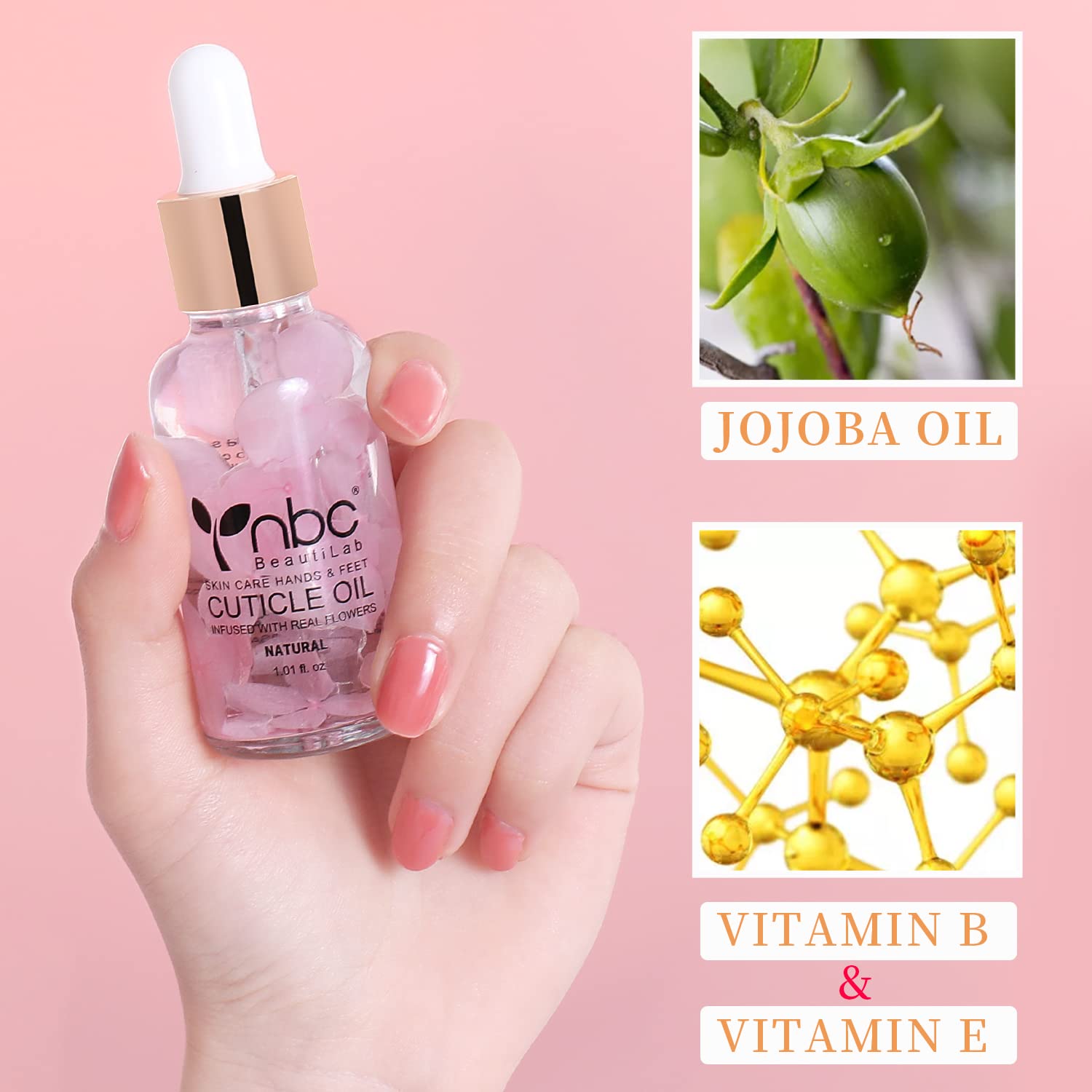 nbc BeautiLab Nail Cuticle Oil, 2Pcs 30ml Rose & Strawberry Cuticle Oil Set Nail Growth Oil with Vitamin E, Jojoba Oil Natural Plant Based Cuticle Oil for Nails Smoothing, Nourishing, Moisturizing