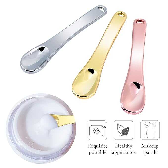 WLLHYF Mini Metal Makeup Spatula Skin Care Cosmetic Spoon Reusable Applicator, Beauty Scoop for Facial Cosmetic for Face Mask Cream Lotions Moisturizers