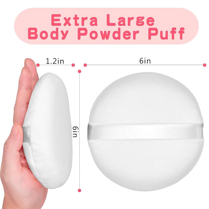 YINGMAN Body Powder Puff Extra Large 6" Soft Dusting Powder Puff for Women Bath and Face Makeup Setting Powder Applicator - Perfect for Talcum or Loose Powder, Big Beauty Sponge (White 6" Only Puff)