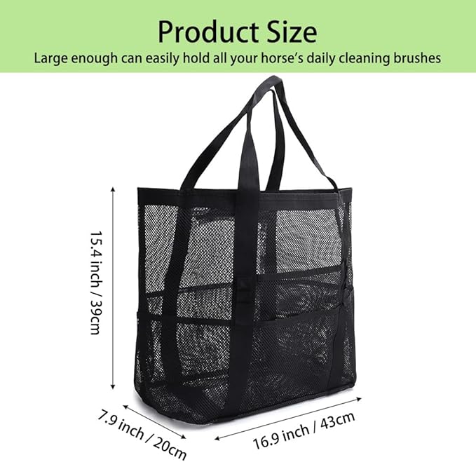 Smanllan Horse Grooming Organizer Bag,8 Pockets Waterproof Horse Grooming Tote Bag with Mesh (White)