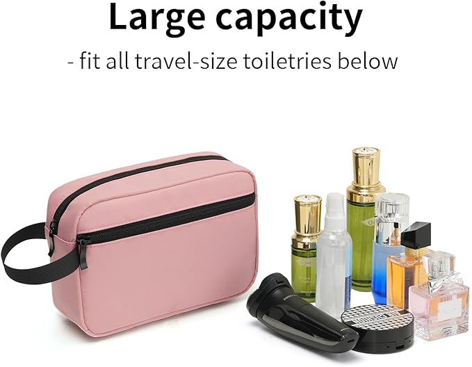 XIRYOHEAUR Travel Hanging Toiletry Bag with Carry Handle - Water-Resistant Small Cosmetic Organizer for Men & Women, Makeup, Shaving Kit, Gym & Travel Essentials (Dusty Pink)
