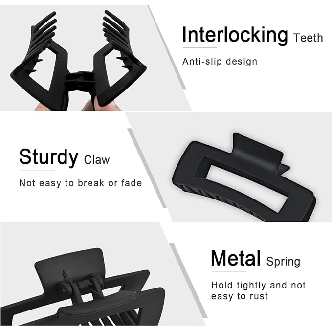 Large Hair Claw Clips for Thick Hair, Hair Clips for Women and Girls, Big Hair Jaw Clips Strong Hold Banana Clips for All Hair Types (Black, 1 Pack)