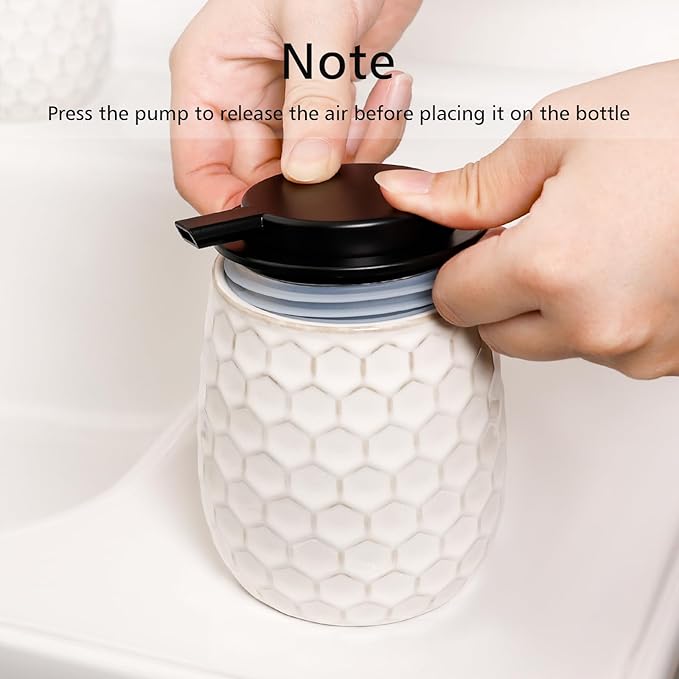 Foaming Soap Dispenser, 12OZ Ceramic Foam White Hand Soap Dispenser with Honeycomb Design for Kitchen or Bathroom, Refillable Dish Lotion Dispenser, ANTIS'S HOME