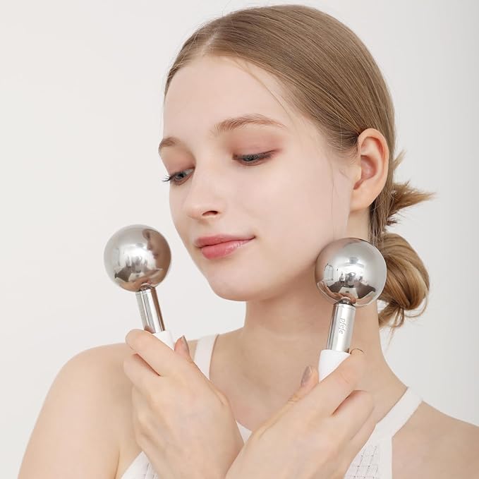 Ice Globes and 360 Rotating Ice Globes for Face & Eyes, Unbreakable Stainless Steel Cryo Sticks for Beauty Routines, Facials Cold Roller Cooling Globes for Puffiness, Wrinkles, Dark Circles, Headaches