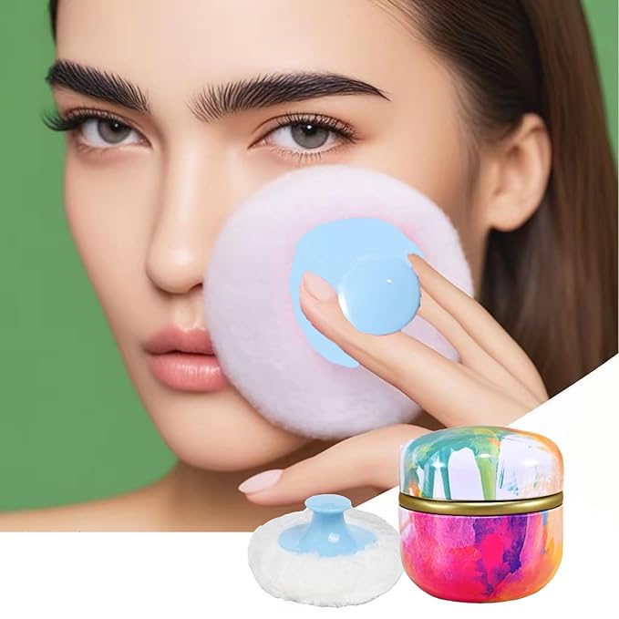 Body Powder Puff and Container, 3.35" Portable Dusting Powder Container with Soft Puff Loose Powder Case Box Jar with Lids for Baby Women Home and Travel Use