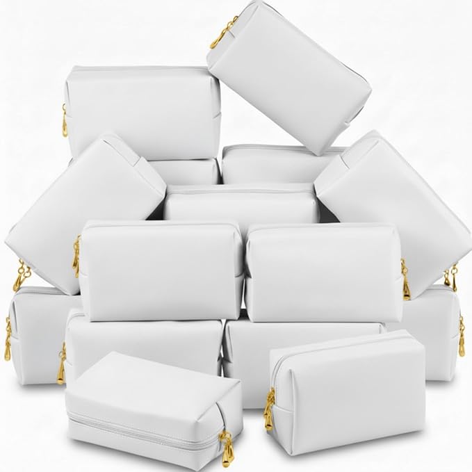 Kigeli Aesthetic Makeup Bags PU Leather Cosmetic Pouches Waterproof Plain Toiletry Bags Makeup Pouches Bulk for Women Party Gift Travel Storage Organizer(White,7.1 x 2.8 x 4.3 in)