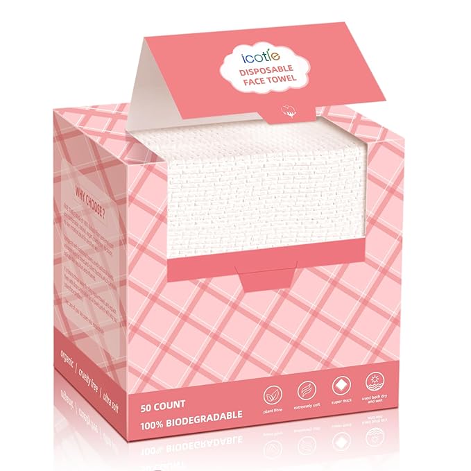 ICOTLE Disposable Face Towels, 10"×12" Facial Towelettes Disposable, Makeup Remover Dry Wipes for Sensitive Skin, Makeup Removing, Cleansing, Nursing, Travel