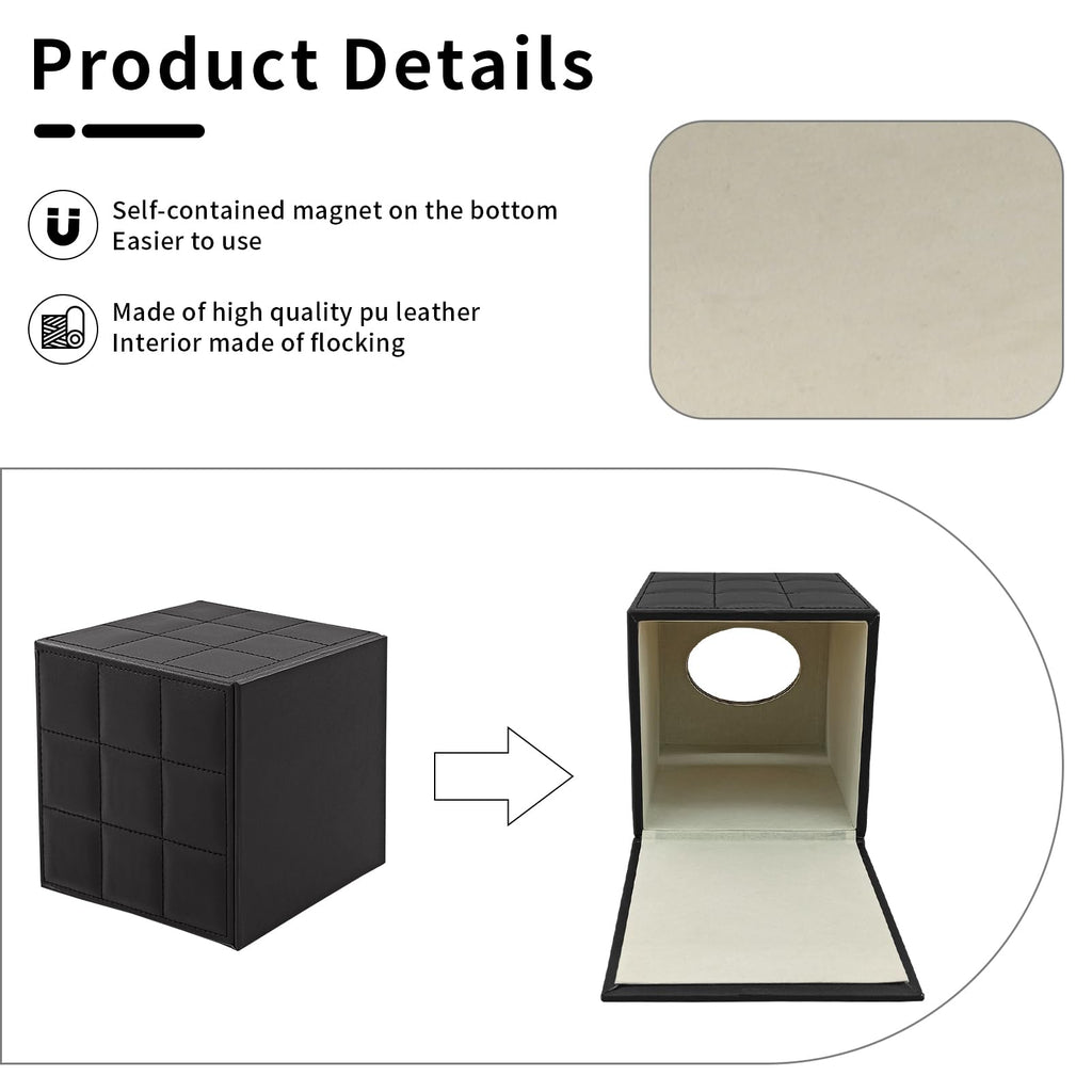 XNONE Tissue Box Cover Square Tissue Box Holder PU Leather Facial Organizer with Magnetic Bottom,Decorative Napkin Caddy for Vanity Dresser Night Stand Table Countertop Home Office Car,Black