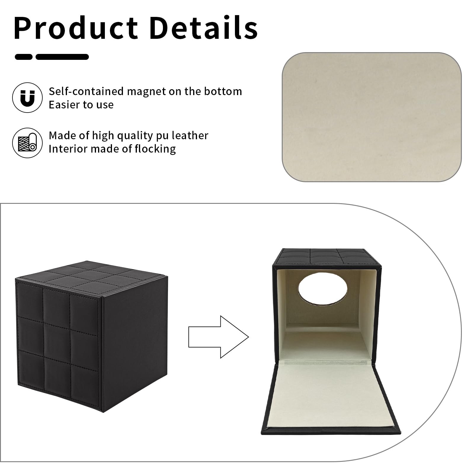 XNONE Tissue Box Cover Square Tissue Box Holder PU Leather Facial Organizer with Magnetic Bottom,Decorative Napkin Caddy for Vanity Dresser Night Stand Table Countertop Home Office Car,Black