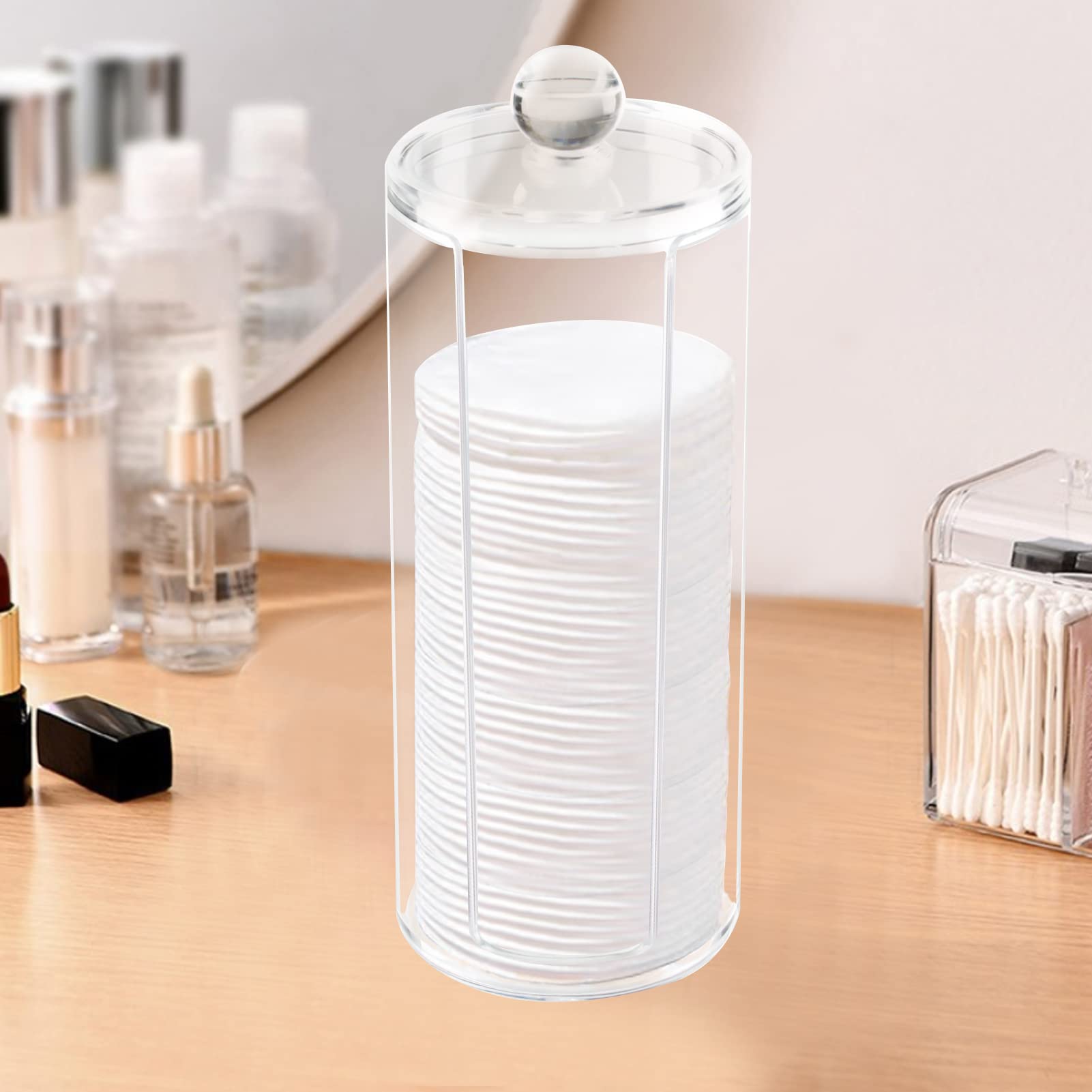 Acrylic Cotton Rounds Holder with Lid for Facial Makeup Remover Pads