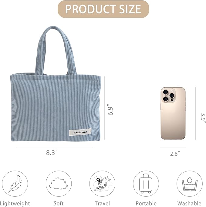 Wudygirl Makeup Bag Travel Cosmetic Bag for Women Small Makeup Pouch with Handle Zipper Cosmetic Pouch Handbag Aesthetic 8.3" x 6.7"(Light Blue)