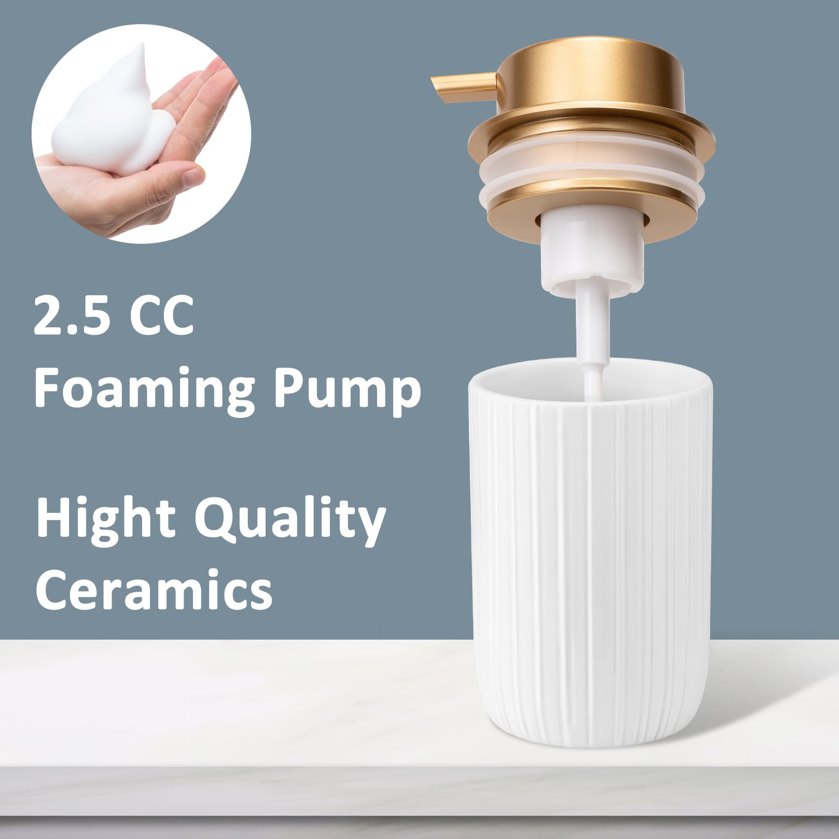 TOOZFO Soap Foaming Dispenser Ceramic with Easy-to-Press Pump Hand Foam Dispenser for Shampoo Bathroom Countertop 13.5 oz