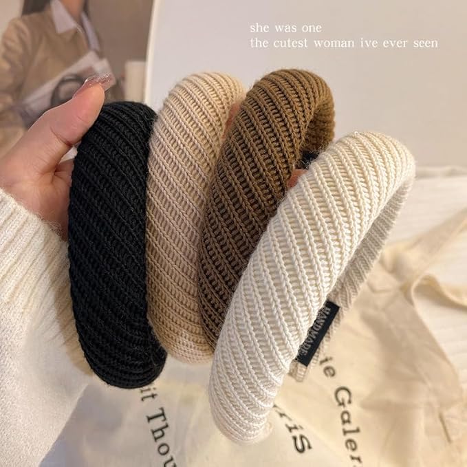 DOXISHRUKY Headbands for Women Wide Knitted Hairbands Fashion Non Slip Headband for Women's Hair Cute Solid Colors Hair Accessories 4pcs