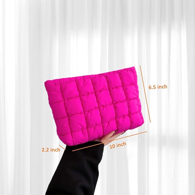 HFLZBRO Puffy Quilted Makeup Bag for Women, Cosmetic Bag, Travel Toiletry Organizer Pouch Clutch (rose)