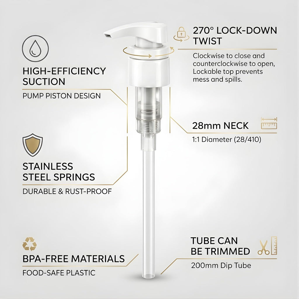 Universal Shampoo/Conditioner Dispenser Pump for Bottles, Leak Proof, Pump Top Fits 1 L/33.8 oz Bottles, 28/410 Neck Size, (White - Pack of 2)
