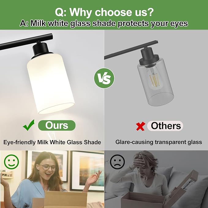 Zarbitta 4-Light Bathroom Light Fixtures, Black Modern Vanity Lights with Milky White Frosted Glass Shades, Bathroom Wall Lamp for Mirror Kitchen Living Room