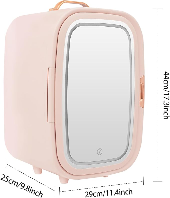 REHOUPTU Cosmetic Fridge with LED Mirror & Adjustable Shelves, 12V/110V Mini Skincare Refrigerator for Bedroom, Vanity, Office, 4 Gal, Gift for Women (Pink)