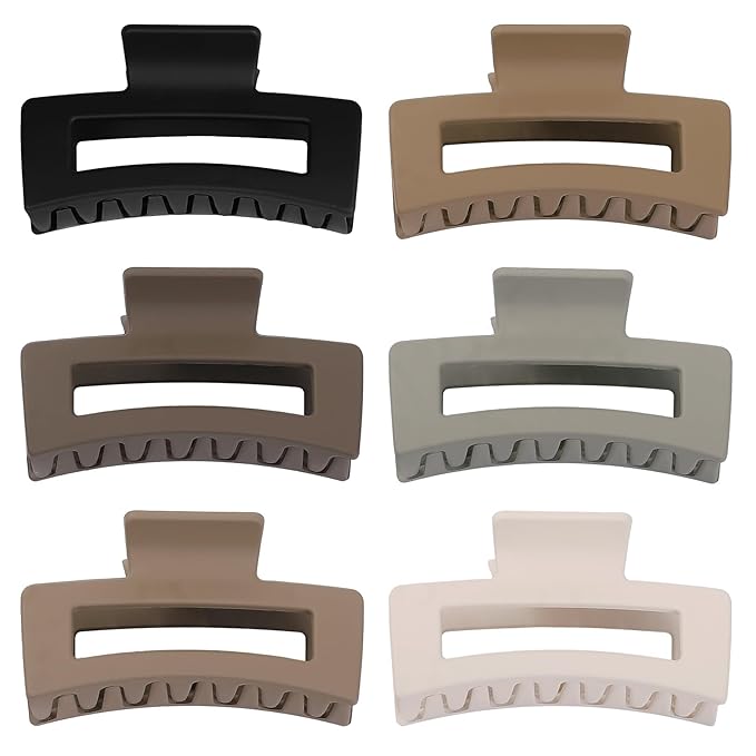 Sisiaipu 3.5 Inch Medium Hair Claw Clips 6 Pack Hair Clips for Women Square Rectangle Claw for Hair Banana Jaw Clips Hair Accessories for Girls -Regular