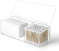 JHJFRAWY Clear Acrylic Qtip Holder for Clean Skin Club Clean² Pads Clean with Flip-Top Lid 2-Grid Canister Cotton Pad and Swab Dispenser Cotton Round Organizer for Bathroom Vanity Countertop