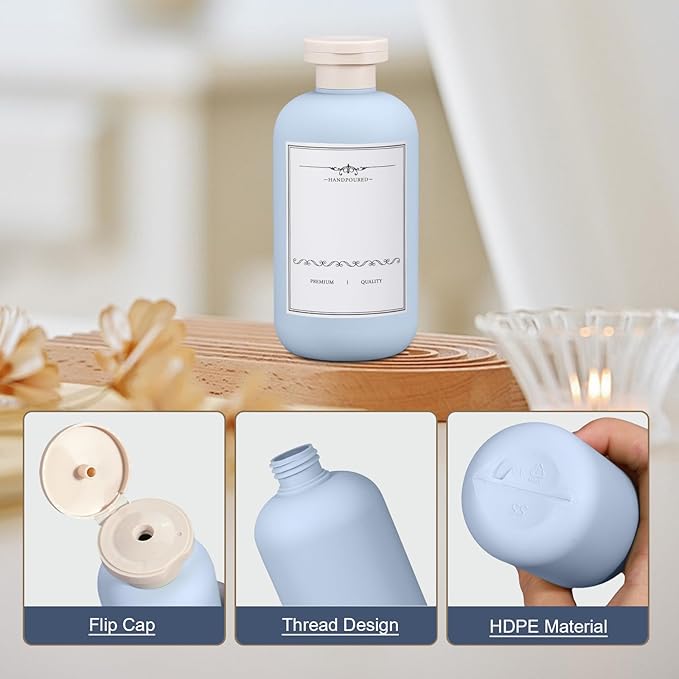 UMETASS 6.8oz Travel Bottles for Toiletries, Empty Plastic Squeeze Bottles with Flip Cap, Lotion Container for Toiletries Travel Size Shampoo and Conditioner (3 pack, bule)