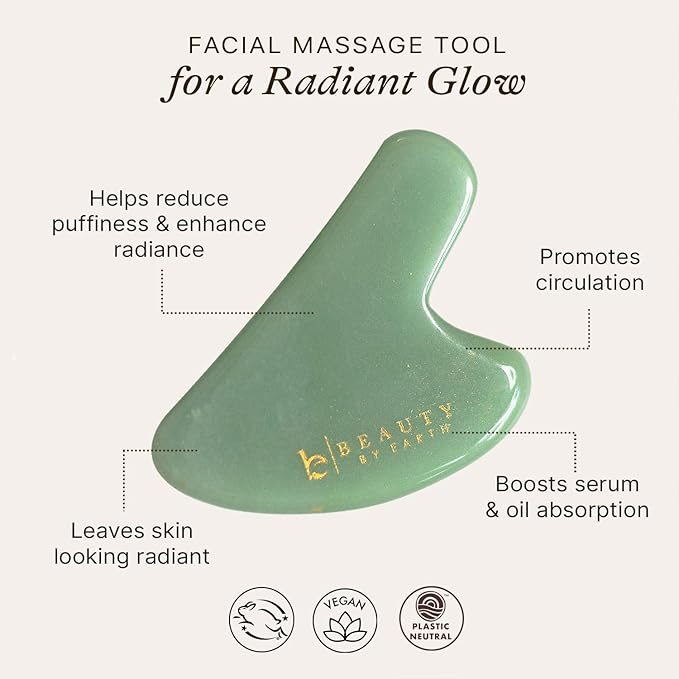 Beauty by Earth Jade Gua Sha Facial Tools - Depuffer & Massager Tool