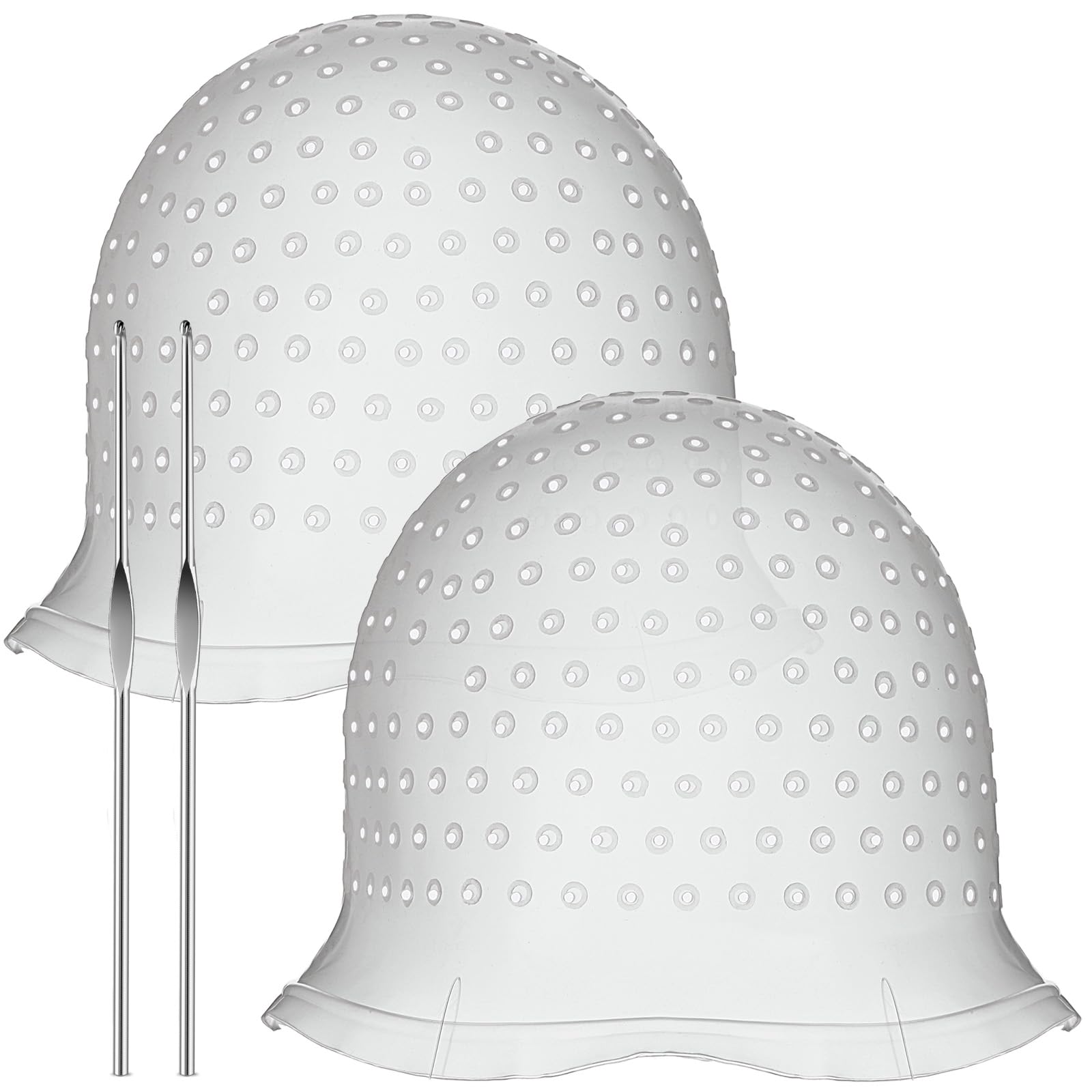 2 Pcs Hair Coloring Highlighting Cap Reusable Silicone Highlight Cap Pull Through Caps for Hair Coloring Frosting Cap with Hook Hair Dye Cap with Holes Hair Salon Tools Hairdressing Highlighting Kit