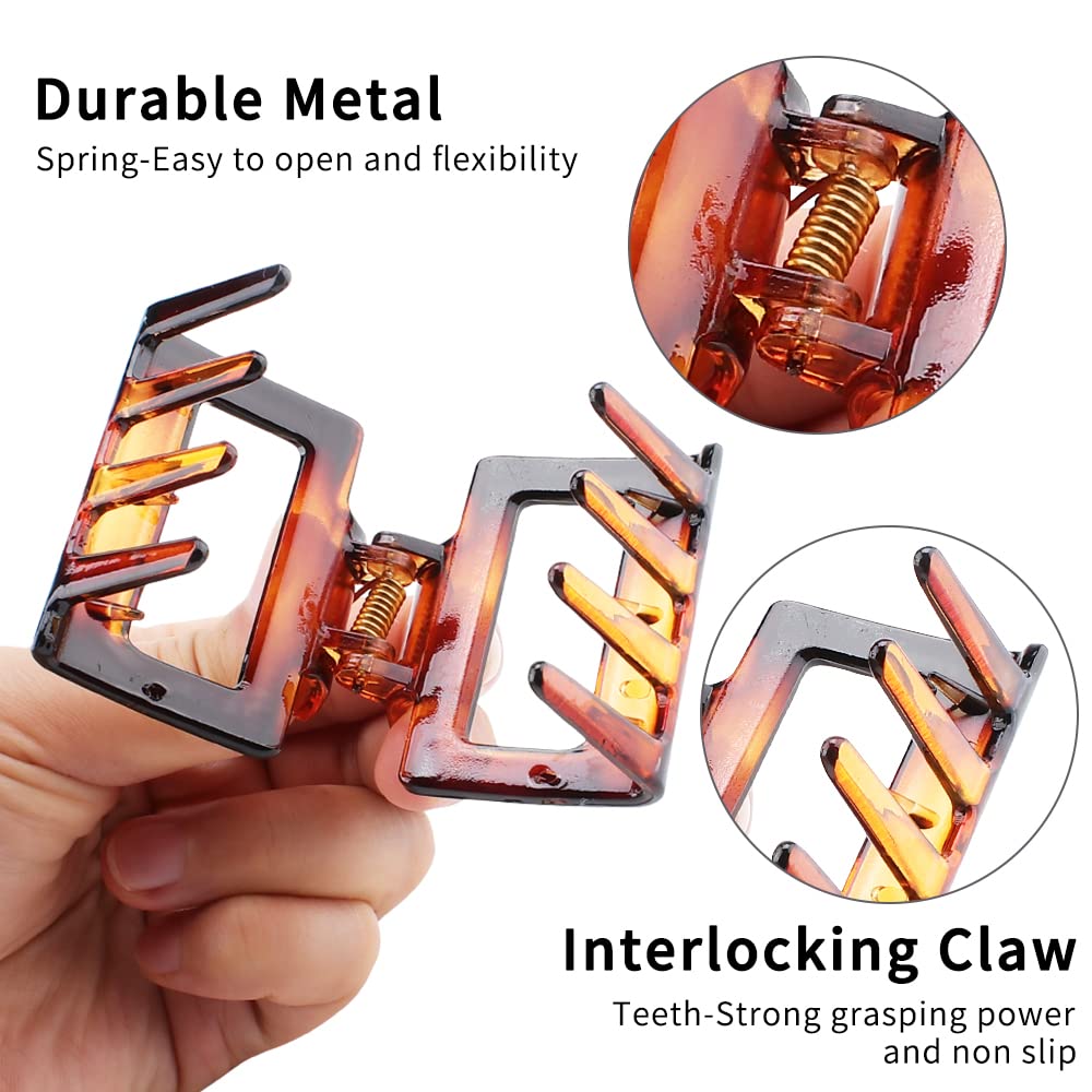 4 Pack Banana Claw Clips for Thin Medium Hair - 2" Square Cute Acrylic Hair Clips for Women