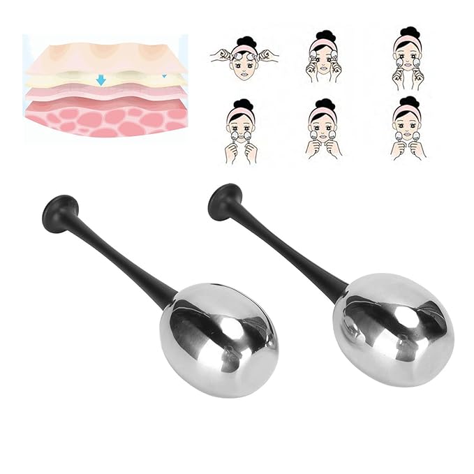 Facial Ice Globes for Face and Eyes, Stainless Steel Ice Roller Facial Massage Tool for Puffiness Dark Circles, Cooling Face Roller Skin Care Beauty Tools (Black Handle)