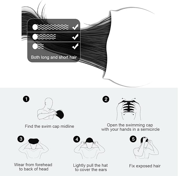 Doovid Swim Caps for Women Men Waterproof Silicone Ear Protection Long Hair High Elasticity Swimming Cap