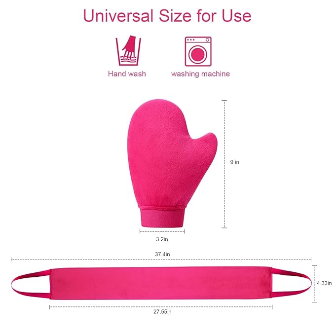 CeleCily Self Tanner Mitt Applicator Back Applicator Set - Premium Waterproof Tanning Mitt for Flawless Sunless Tanning， Prevents Orange Palms, Double-Sided, Reusable Tanning Gloves