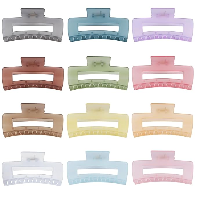 Sisiaipu 4.1 Inch Large Jumbo Jaw Square Clips for Thick Hair - 12 Pcs Bulk Hair Accessories for Women and Girls - Ice Cream