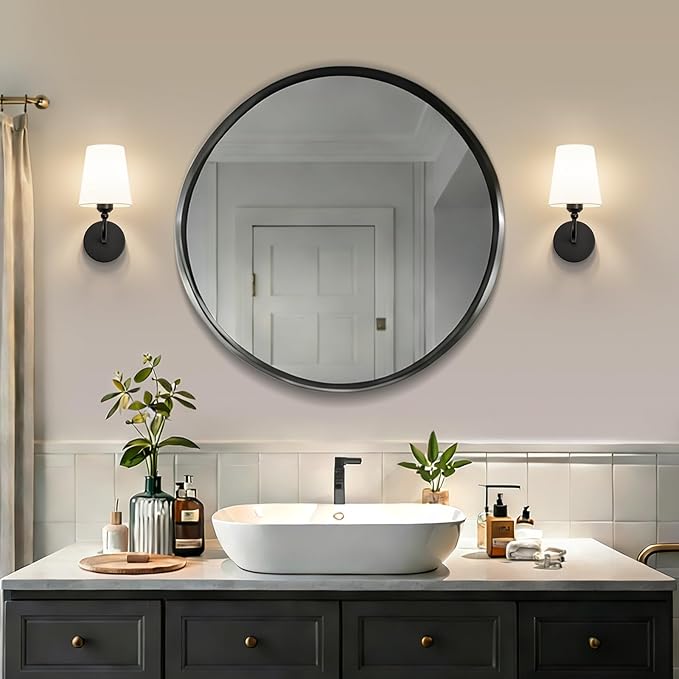 Modern Wall Sconces Set of 2, Hardwired Wall Lights with Flared White Fabric Shade, Matte Black Wall Lamps for Bedroom Bedside Stairway Bathroom Living Room(ETL Listed)