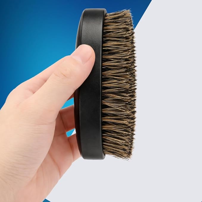 Beard Brush for Men, Natural Boar Bristles, Black Oval Wave Brush, Warp Resistant Wood Handle, for Fuller Thicker Hair, Beard & Mustache Growth, Exfoliation (Black 2)