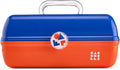 Caboodles School Spirit On-The-Go Girl Makeup Box, Blue Over Orange, Hard Plastic Makeup Organizer Box, Built-In Mirror, Secure Latch for Safe Travel, Spacious Storage for Large Items