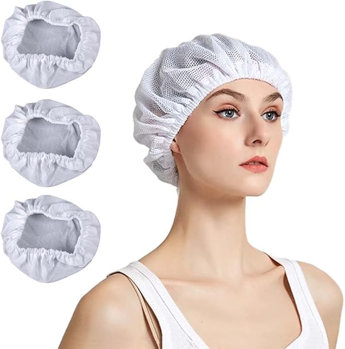 3PC Mesh Sleep Caps Bonnet Night Cap Hair Net Hair Loss Cap for Curly Hair Protection Home Salon Spa Catering White