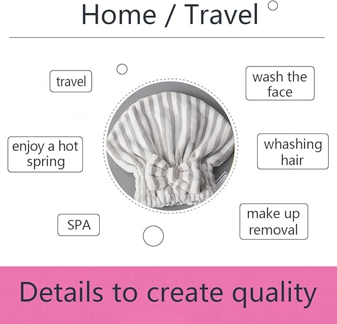 SportMore Microfiber Hair Towel Cap,Soft Absorbent Quick Drying Cap for Curly Thick Hair, Wrap Cap for Women Girls-Set of 2 Pcs（Blue White/Gray White）