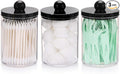 Tbestmax 10oz Qtips Holder - Bathroom Organizers and Storage Containers Plastic Apothecary Jar with Black Lids for Cotton Swab, Cotton Round Pads, Floss - Black