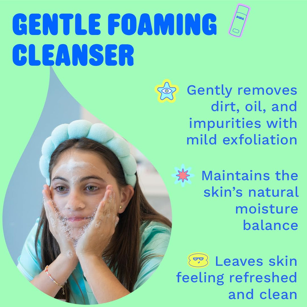 Pipa Skincare Squeaky Clean Foaming Cleanser 3.4 fl oz | Gentle Face Wash for Kids & Teens Ages 8 to 13 | Fragrance-Free, Dermatologist & Pediatrician Approved | Daily Hydrating Facial Cleanser