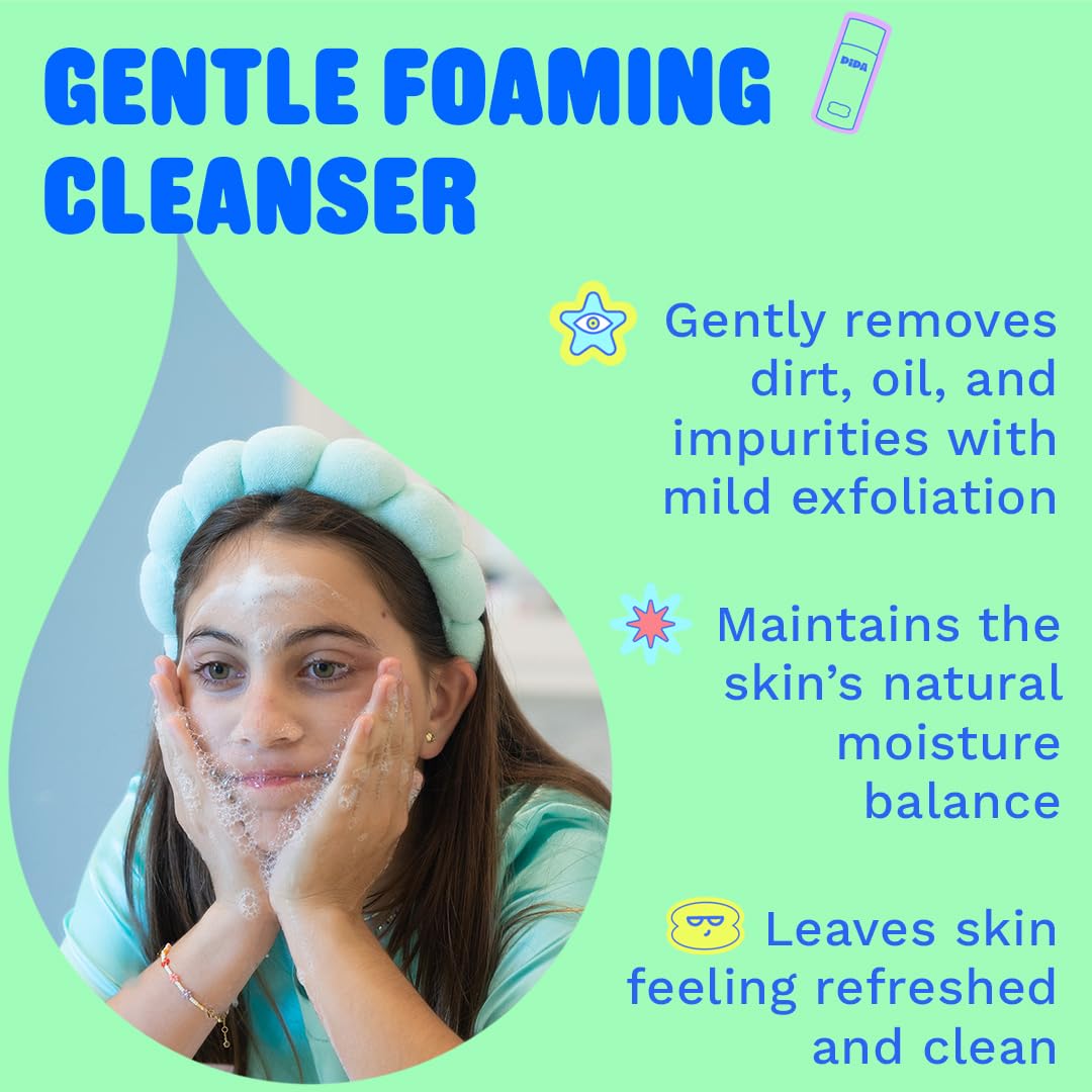 Pipa Skincare Squeaky Clean Foaming Cleanser 3.4 fl oz | Gentle Face Wash for Kids & Teens Ages 8 to 13 | Fragrance-Free, Dermatologist & Pediatrician Approved | Daily Hydrating Facial Cleanser