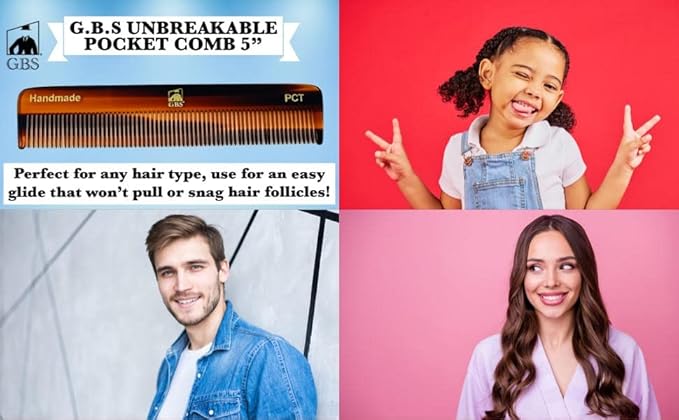 GENTS PCT 5-Inch Fine Tooth Pocket Hair Comb – 3-Pack Tortoise Shell Combs for Men & Women – Handmade from Cellulose Acetate – Anti-Static, Durable & Travel-Friendly for Grooming & Styling