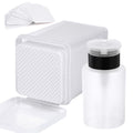 200 Pieces Nail Cotton Pads,1 Pull-Down Pump Dispenser Bottle, Super Absorbent Soft Non-Woven Eyelash Glue Wipes, Nail Polish dehumidifier for Eyelash Extension Products and Nail Oil Bottle (White)