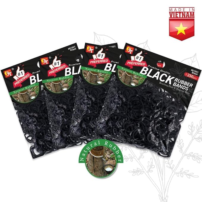 Beauty Town 1000 Pcs Rubber Bands - Soft Elastic Hair Accessories, Braids Mini Ties, No Damage Stretchy Bands for Hair (4-Packs) (Black)