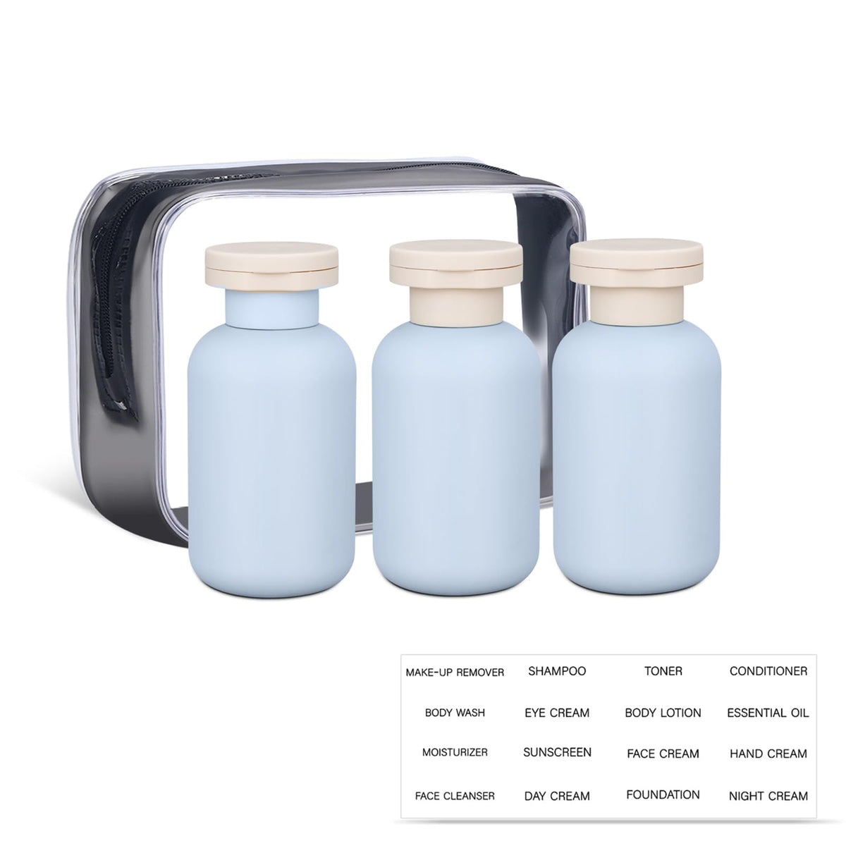 ASEVAT 6.7 oz Leak-Proof Travel Bottles, 3 Pack Refillable Plastic Squeeze Vessels with Caps, Portable Containers for Shampoo, Lotion, Cream & Daily Liquids