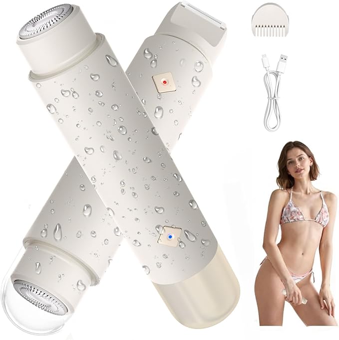 Bikini Trimmer for Women, Cordless Dual-Head Electric Razor Painless Hair Removal, Waterproof Lady Dermave Shaver for Body Facial Bikini Private Area (White)