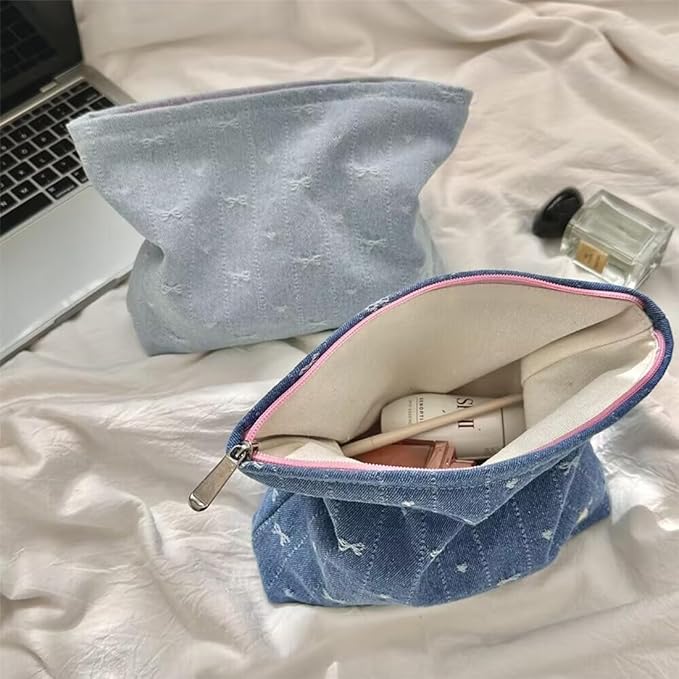 SxoSyo Denim Makeup Bags for Women, Cosmetic Bag Purse, Blue