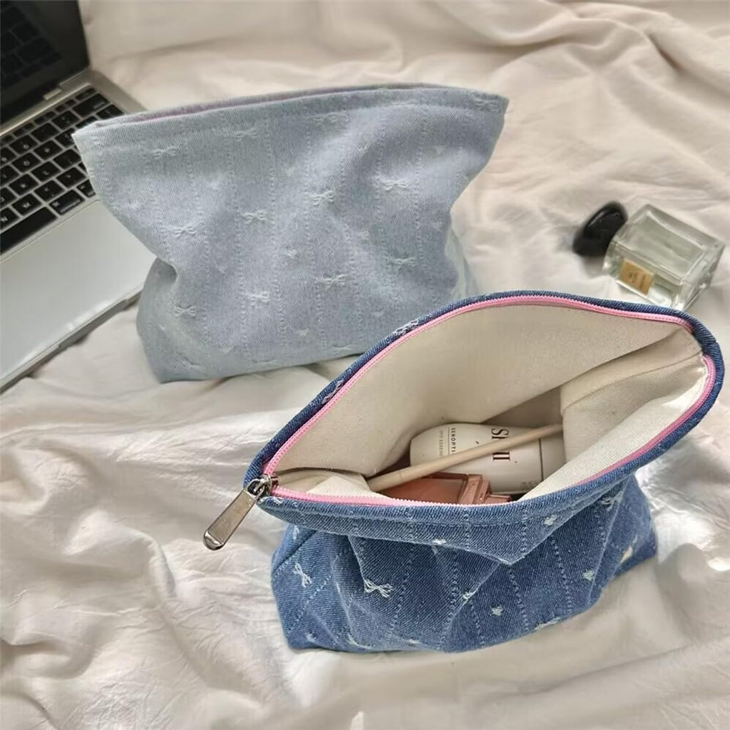 SxoSyo Denim Makeup Bags for Women, Cosmetic Bag Purse, Blue