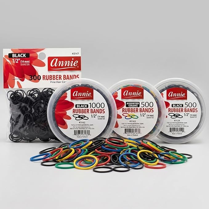 Annie Rubber Bands 14mm, 300 Count Black Elastic Hair Ties for Braids, Ponytails & Styling, Soft Durable No-Snag Bands for All Hair Types, Salon Value Pack
