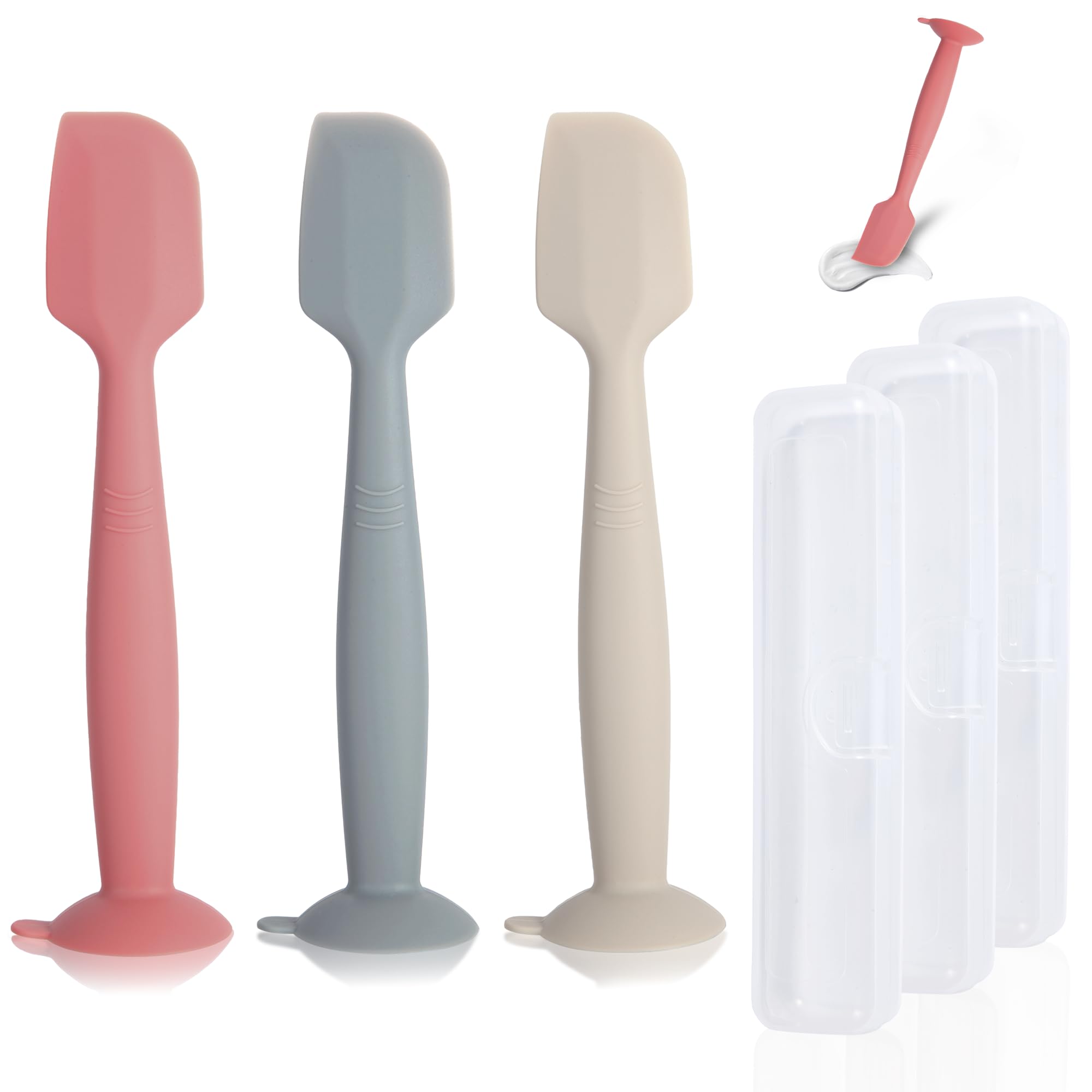 MAIKKB Diaper Spatula with Case, 3 Pack Baby Diaper Cream spatulas with 3 Storage Boxes, Soft Silicone Diaper Cream Applicator Butt Paste Spatula with Suction Base Full Size