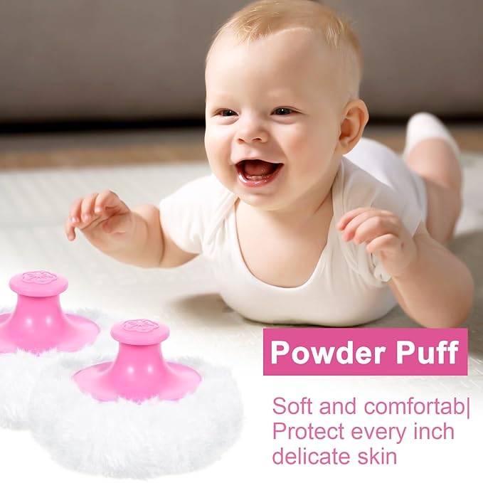 WLLHYF 2 Pcs Fluffy Large Body Cosmetic Face Loose Powder Applicator Handle Foundation Puff Pad Washable Beauty Application Tool for Women