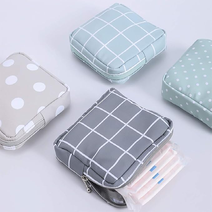 Sanitary Napkin Storage Bag,2pcs Menstrual Cup Pouch,Cotton Cloth Portable Sanitary Napkin Pads Storage Bags Feminine Menstruation First Period Bag for Teen Girls Women Ladies(Dots)
